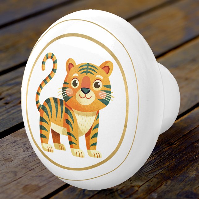 Niedlich Elegant Kitty Keramikknauf (A fun ceramic door knob featuring a cute kitty in warm colors with a golden lining)