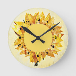 Niedlich Elegante Girly Modern Sunflown Gelb Runde Wanduhr