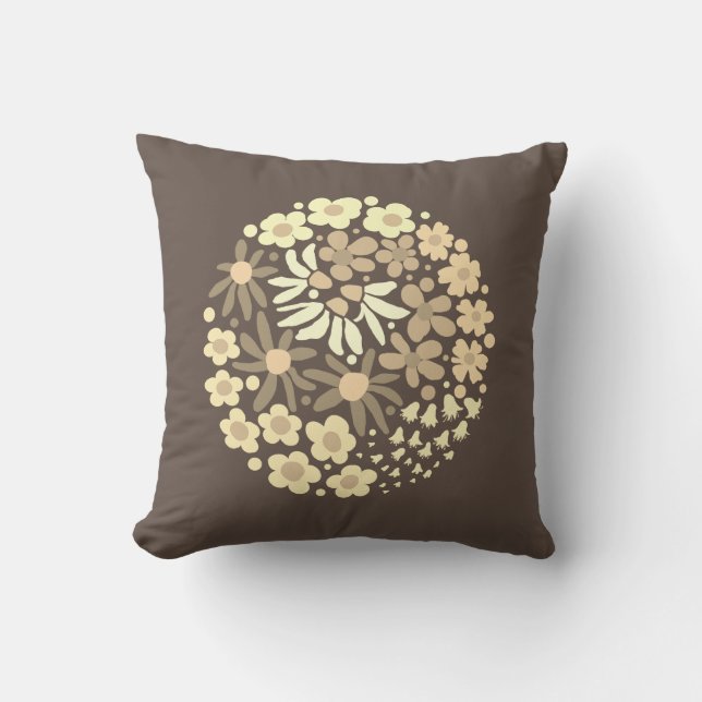 Niedlich Elegante Moderne Retro Braun Beige Blume Kissen (Vorderseite)