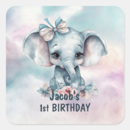Niedlich Elephant 1. Geburtstag Party Quadratischer Aufkleber