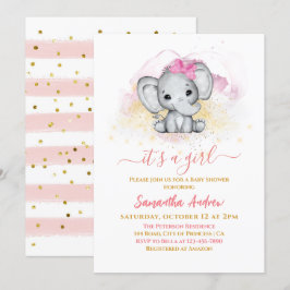 Niedlich Elephant Adorable Rose Gold Baby Girl Dus Einladung