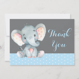 Niedlich Elephant Baby Boy Blue und Grau Dankeskarte
