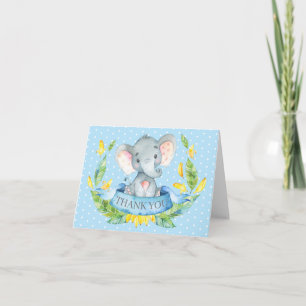 Niedlich Elephant Baby Boy Blue und Grau Dankeskarte