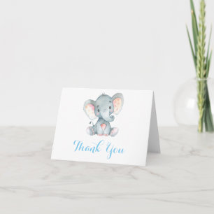 Niedlich Elephant Baby Boy Blue und Grau Dankeskarte
