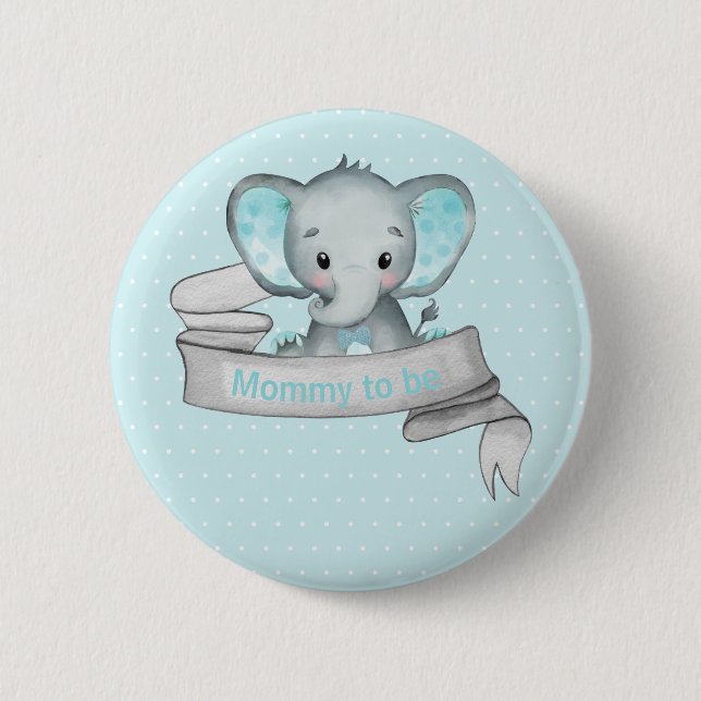 Niedlich Elephant Baby Boy Dusche Blue Mommy zu se Button (Vorderseite)