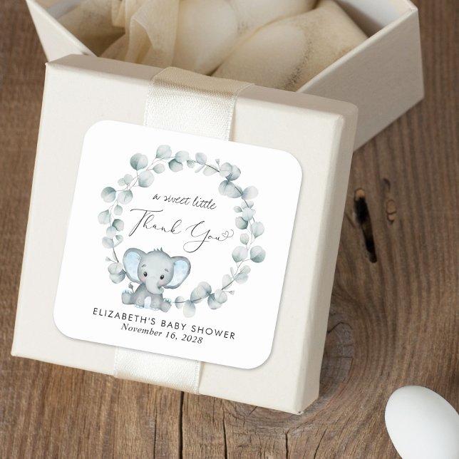 Niedlich Elephant Baby Boy Dusche Vielen Dank Quadratischer Aufkleber (Von Creator hochgeladen)