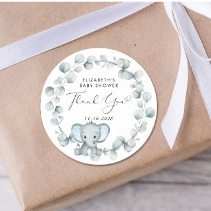 Niedlich Elephant Baby Boy Dusche Vielen Dank Runder Aufkleber