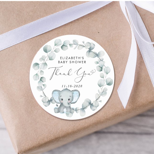 Niedlich Elephant Baby Boy Dusche Vielen Dank Runder Aufkleber (Von Creator hochgeladen)