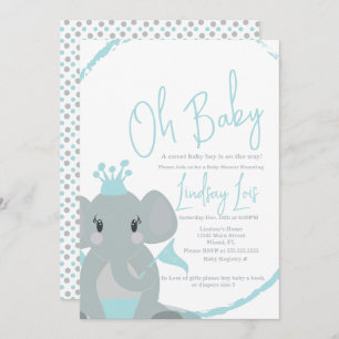 Niedlich Elephant Baby Boy Elegante Script Baby Sh Einladung