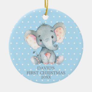 Niedlich Elephant Baby Boy First Christmas Blue Keramik Ornament