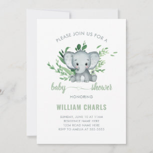 Niedlich Elephant Baby Boy Green Einladung