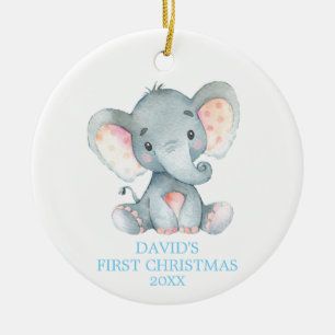 Niedlich Elephant Baby Boys Erster Weihnachtsblaue Keramik Ornament