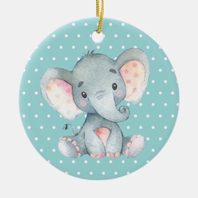 Niedlich Elephant Baby Dusche Aquamarin Aqua Türki Keramik Ornament (Vorne)