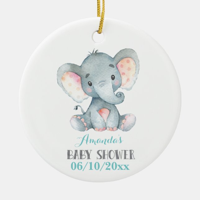 Niedlich Elephant Baby Dusche Aquamarin Aqua Türki Keramik Ornament (Vorne)