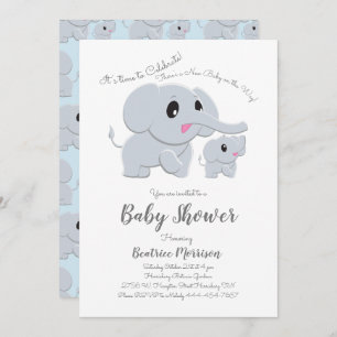 Niedlich Elephant Baby Dusche Blue Boy Einladung
