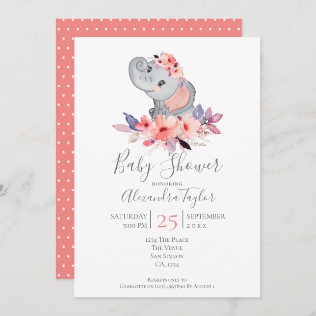 Niedlich Elephant Baby Dusche Personalisiert Einladung (Vorne/Hinten)