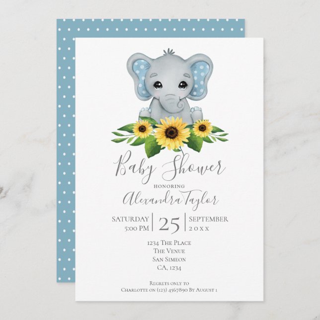 Niedlich Elephant Baby Dusche Personalisiert Einladung (Vorne/Hinten)