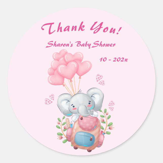 Niedlich Elephant Baby Dusche Vielen Dank Sticker (Vorderseite)