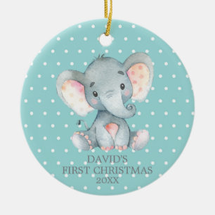 Niedlich Elephant Baby Erste Weihnachten Aquamarin Keramik Ornament