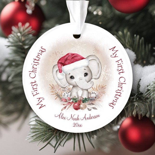 Niedlich Elephant Baby First Christmas Boy Acrylic Ornament (Cute Elephant Baby First Christmas Boy Acrylic Ornament)