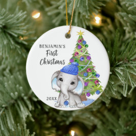 Niedlich Elephant Baby First Christmas Boy Foto Keramik Ornament