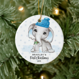 Niedlich Elephant Baby First Christmas Boy Foto Na Keramik Ornament