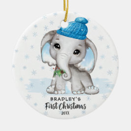 Niedlich Elephant Baby First Christmas Boy Foto Na Keramik Ornament