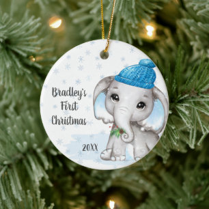 Niedlich Elephant Baby First Christmas Boy Name Keramik Ornament