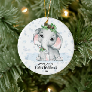 Niedlich Elephant Baby First Christmas Foto Name Keramik Ornament