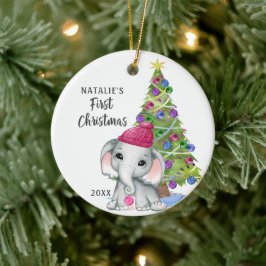 Niedlich Elephant Baby First Christmas Girl Foto Keramik Ornament