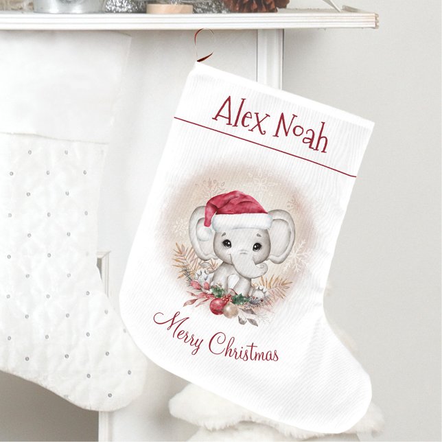 Niedlich Elephant Baby First Christmas Strumpf Großer Weihnachtsstrumpf (Cute Elephant Baby First Christmas Stocking)