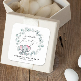 Niedlich Elephant Baby Girl Dusche Vielen Dank Quadratischer Aufkleber