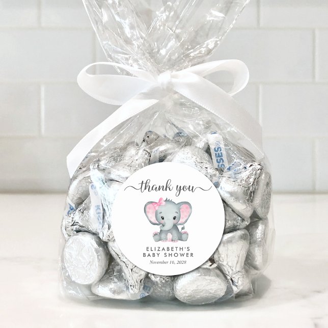 Niedlich Elephant Baby Girl Dusche Vielen Dank Runder Aufkleber (Von Creator hochgeladen)