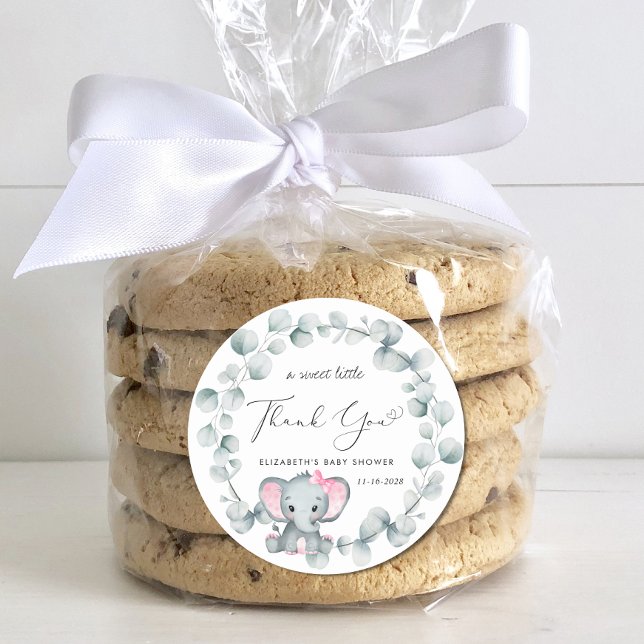 Niedlich Elephant Baby Girl Dusche Vielen Dank Runder Aufkleber (Von Creator hochgeladen)