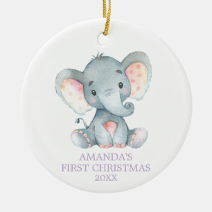 Niedlich Elephant Baby Girl Erste Weihnacht Lila Keramik Ornament
