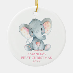 Niedlich Elephant Baby Girl First Christmas Pink Keramik Ornament
