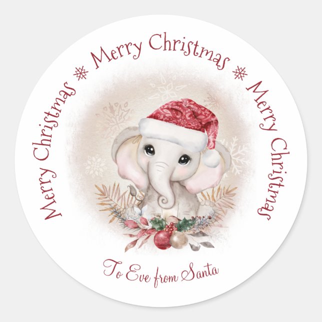 Niedlich Elephant Baby Girl Weihnachtssticker Runder Aufkleber (Vorderseite)