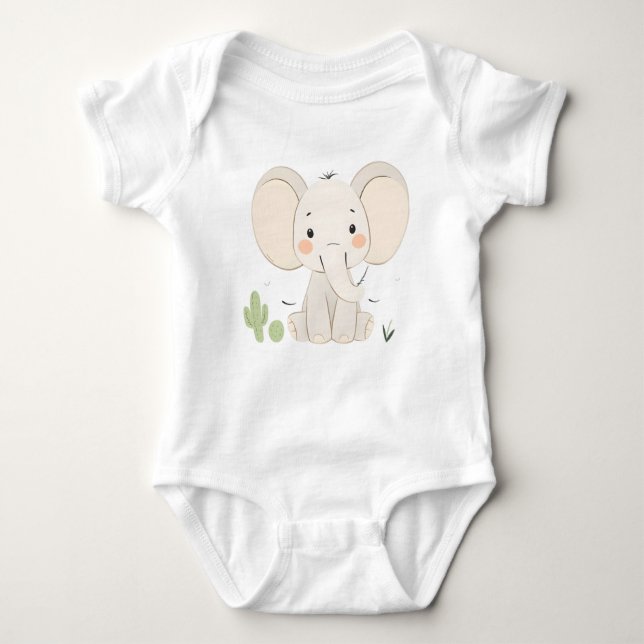 Niedlich Elephant Baby Jersey Bodysuit Strampler (Vorderseite)