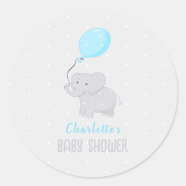 Niedlich Elephant Baby Shower Boy Runder Aufkleber (Vorderseite)