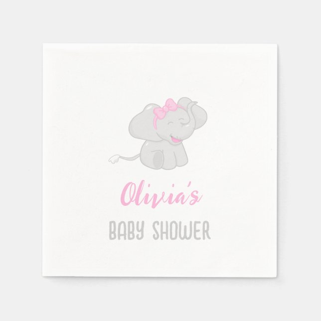 Niedlich Elephant Baby Shower Girl Serviette (Vorderseite)