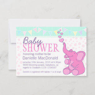 Niedlich Elephant Babydusche mit rosa Einladung