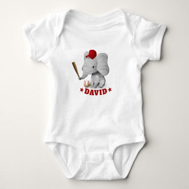 Niedlich Elephant Baseball Boy Baby Strampler (Vorderseite)