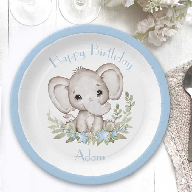 Niedlich Elephant Birthday Boy Party Paper Teller (Cute Elephant Birthday Boy Party Paper Plates)