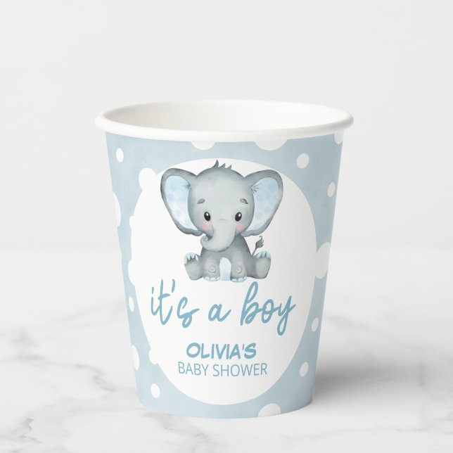 Niedlich Elephant Blue Baby Dusche Pappbecher (Vorderseite)