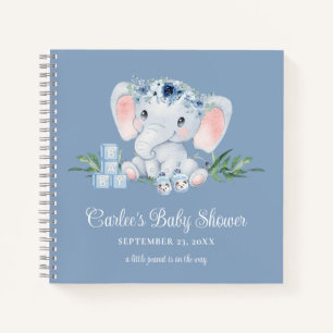 Niedlich Elephant Blue Floral Boy Baby Dusche Notizbuch