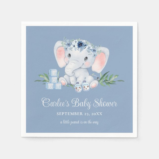 Niedlich Elephant Blue Floral Boy Baby Dusche Serviette (Vorderseite)
