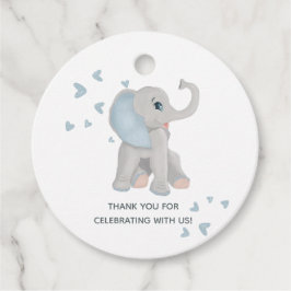 Niedlich Elephant Blue Gray Watercolor Babydusche Geschenkanhänger