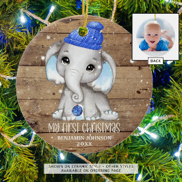 Niedlich Elephant Boy Baby's ERSTE CHRISTMAS Rusti Keramik Ornament