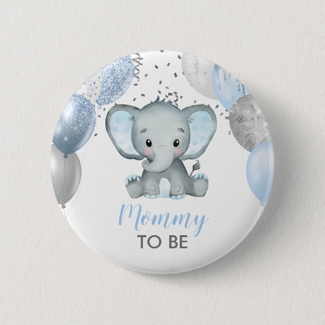 Niedlich Elephant Boy Balloons Babydusche Button (Vorderseite)
