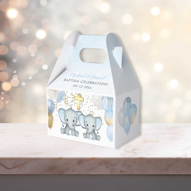 Niedlich Elephant Boys Ballon Taufe Box Geschenkschachtel (Cute Elephant Boys Balloon Baptism Favor Box)